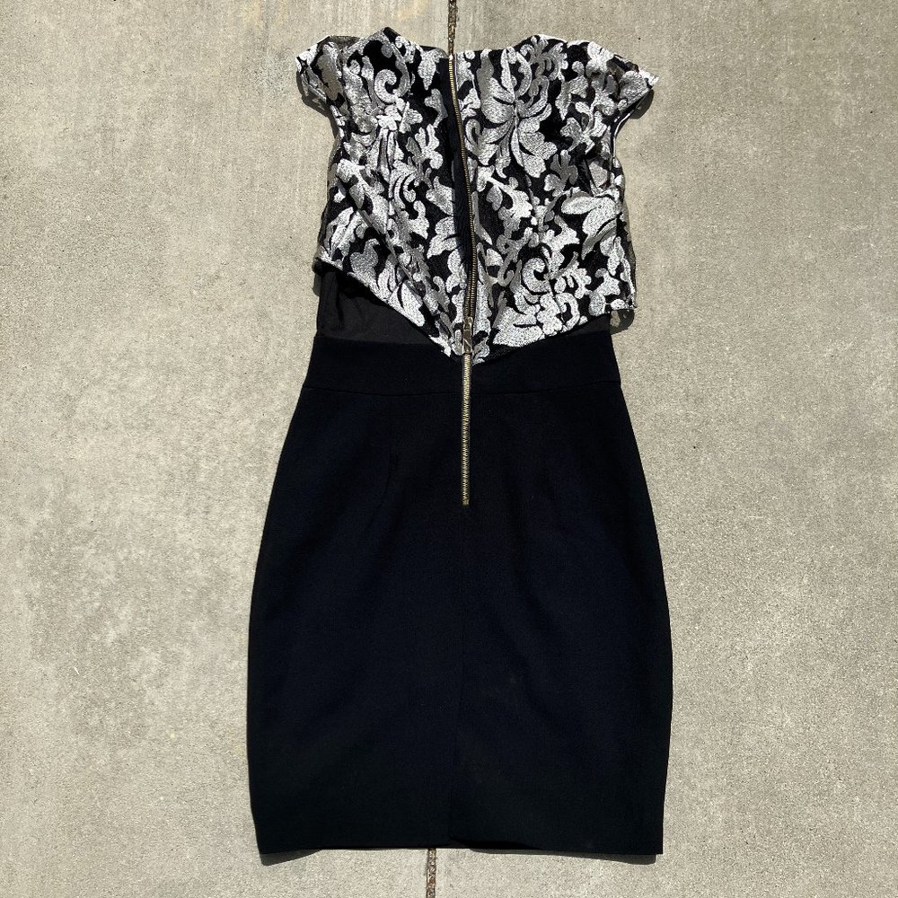 Ted Baker Silver and Black Leaf-Pattern Dress